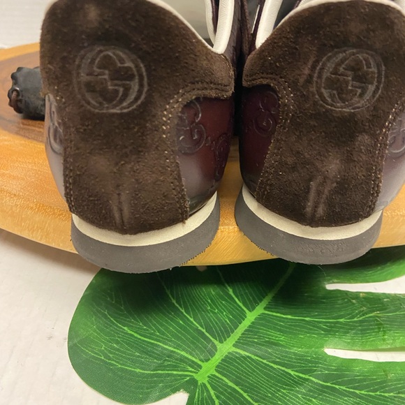 Gucci Brown Leather Monogram Embossed sneakers Sz:6 - Picture 5 of 10